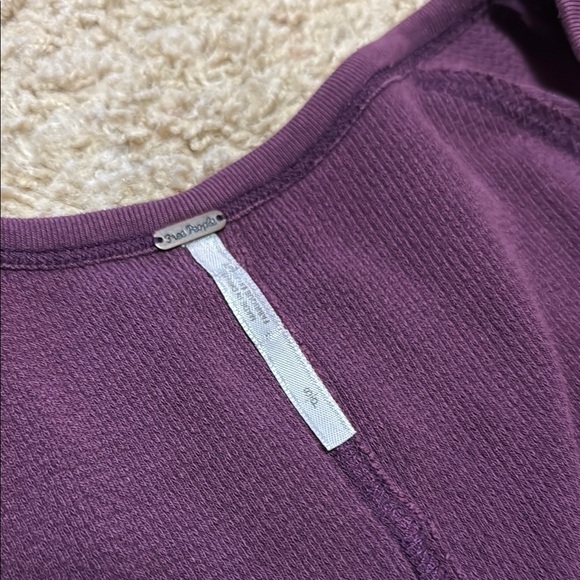 Free People Purple Long Sleeve Henley Top with Gray Accents - Picture 3 of 8